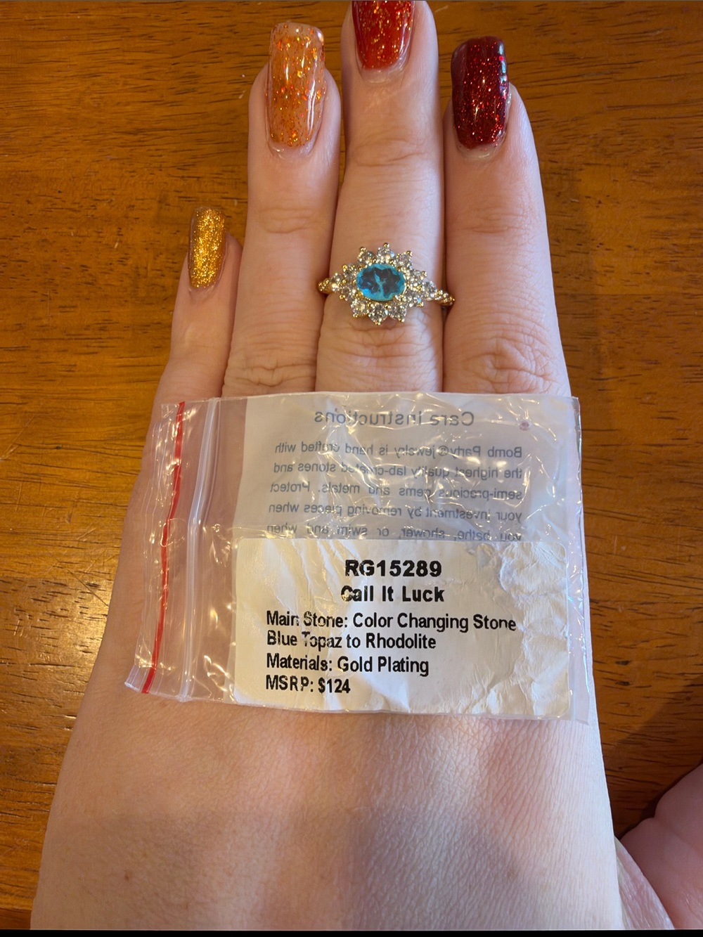 Call It Luck Gold-Plated Ring with Blue Color-Shift Stone